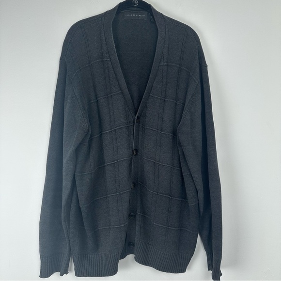 Oscar De La Renta Men’s Cardigan Size XL Gray Square Knit Grandpa Grunge Preppy - Picture 1 of 7